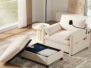English Elm 37" Oversized Chenille Armchair with Ottoman Usb Charging Pocket Spring Living Room Beige N723P387145A