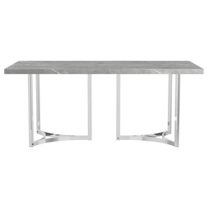 English Elm Savona Rectangular Faux Marble Dining Table with Chrome Double Pedestal Seats Six B062S01674