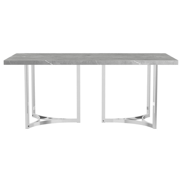 English Elm Savona Rectangular Faux Marble Dining Table with Chrome Double Pedestal Seats Six B062S01674