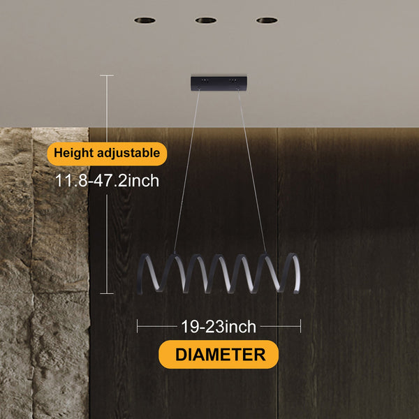 English Elm 23"L Matte Black Spiral Loop Aluminum Pendant Light with Integrated 14W LED, Adjustable 47"-12" Cords, Modern Illuminate B072P220163