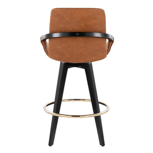 English Elm Fixed-height Swivel Counter Stools with Faux Leather Seats and Chrome Footrest Set of 2 B202S01802