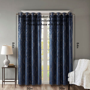 English Elm Knitted Jacquard Damask Blackout Curtain Panel - Luxurious Noise-Reducing Grommet Top Design, 50"X84" B03599817