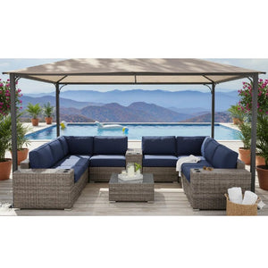 English Elm Fully Assembled Outdoor Wicker Sectional Sunbrella Cushions Aluminum Frame Seats Six B120S00277