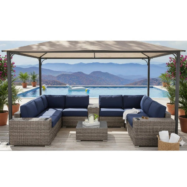 English Elm Fully Assembled Outdoor Wicker Sectional Sunbrella Cushions Aluminum Frame Seats Six B120S00277