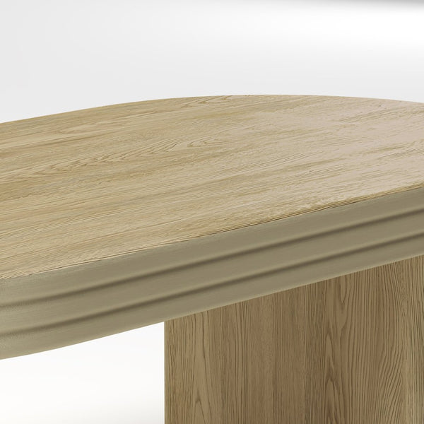 English Elm Mid Century Modern Oval Fluted Coffee Table with Wood Veneer for Living Room Natural W757P370240