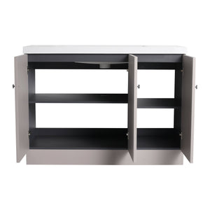 English Elm 48" Freestanding modern bathroom vanity with integrated white resin sink, soft-close doors, durable plywood finish khaki W999S00337
