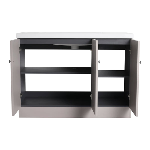 English Elm 48" Freestanding modern bathroom vanity with integrated white resin sink, soft-close doors, durable plywood finish khaki W999S00337