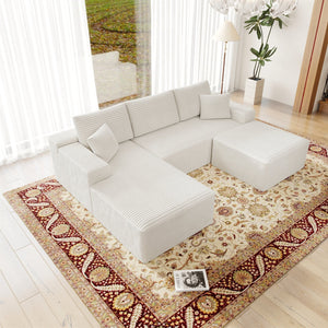 English Elm 104.3*70.8"Modular Sectional Sofa - Plush White Corduroy, No Assembly, 3-Piece Configurable Design! W3819S00029