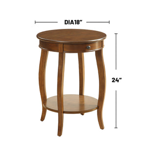 English Elm Round Retro Accent Table with Drawer and Open Shelf on Cabriole Legs for Stylish Living Spaces Walnut B016P310496
