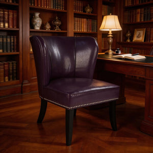 English Elm 25.6 Inch Pu Leather Barrel Club Chair with Rivet Trim and Wood Legs for Any Room W5325P458035