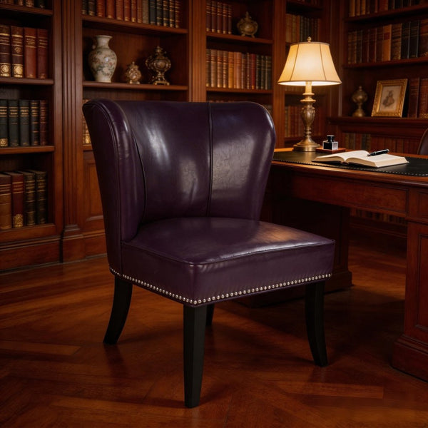 English Elm 25.6 Inch Pu Leather Barrel Club Chair with Rivet Trim and Wood Legs for Any Room W5325P458035