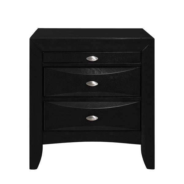 English Elm LUCILLE Walnut Brown Nightstand with Spacious Drawers and Chamfered Fronts, Solid Wood Accent Piece Black B201P295178