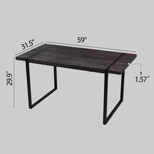 English Elm 59" Industrial Dining Set with Suede Chairs Matte Metal Base Mdf Table Seats Four Black+Grey W2189S00939