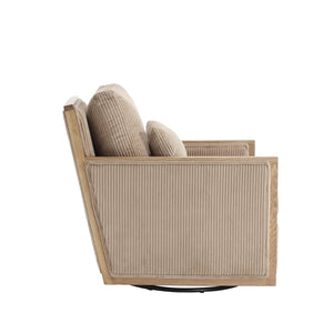 English Elm Corduroy Swivel Barrel Chair with Removable Cushion 360° Metal Base Sturdy Hardwood Frame Cozy Lounge Seat Camel W395P209394