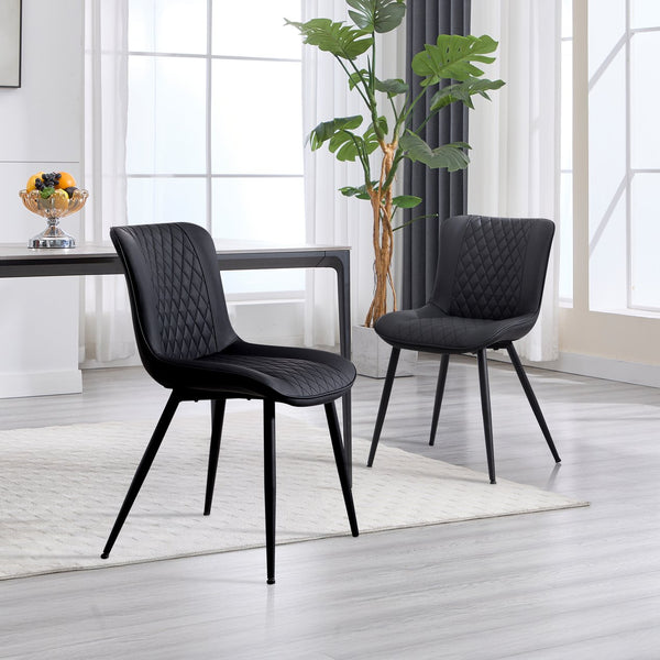 English Elm Modern Faux Leather Side Dining Chair Set of 2 - Waterproof Black Upholstery, Diamond Stitch, Ergonomic Comfort T3707P366133