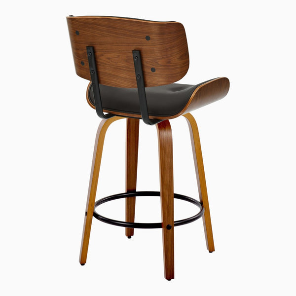 English Elm Fixed-height Swivel Counter Stools with Faux Leather Seats and Chrome Footrest Set of 2 B202S01837