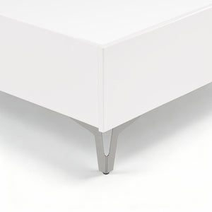 English Elm Glam Queen Bed Chenille Headboard with Led Lighting Faux Marble Chrome Legs B011S02252