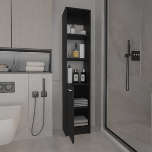 English Elm Wenge Tall Linen Cabinet 63.8" H Slim 5-Shelf Storage with 3 Open Shelves & Bottom Door for Bath B06280221