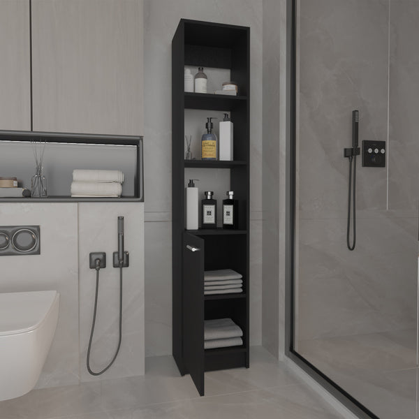 English Elm Wenge Tall Linen Cabinet 63.8" H Slim 5-Shelf Storage with 3 Open Shelves & Bottom Door for Bath B06280221