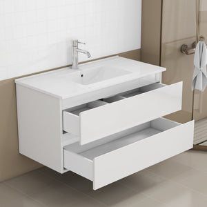 English Elm 36-inch Glossy White Bathroom Vanity with Ceramic Sink Soft Close Drawers Minimalist W3151S00065
