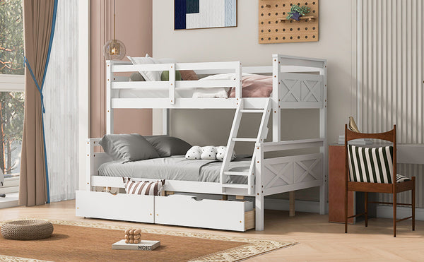 English Elm Twin Twin-over-Full Bunk Bed with Attached Ladder, Built-In Underbed Storage Drawers & Guardrail Safety Designed for Space-Saving Kids' Rooms White SM000119AAK-1