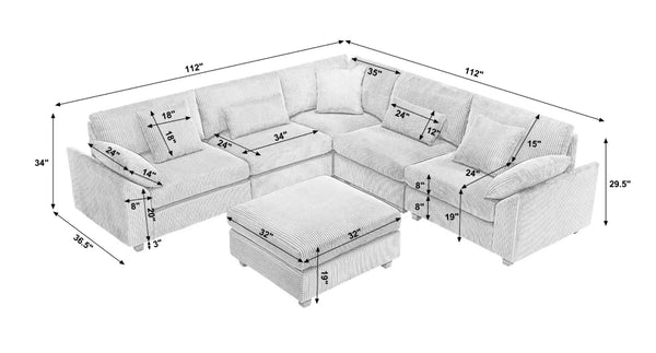 English Elm {New} Oversized Modular Sectional Sofa Set - Comfy Corduroy Upholstered Deep Seats For Living Rooms W2325S00017-GIGA