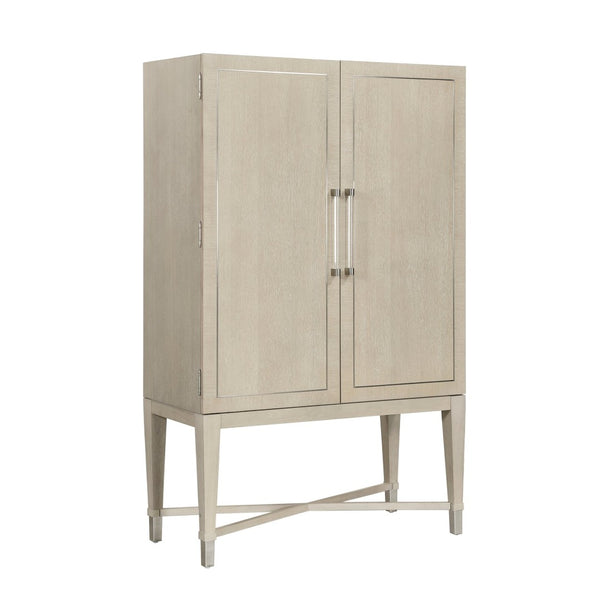 English Elm 1pc Oak Bar Cabinet with Led Mirrored Interior Stemware Rack and Pull Out Tray B011P474393