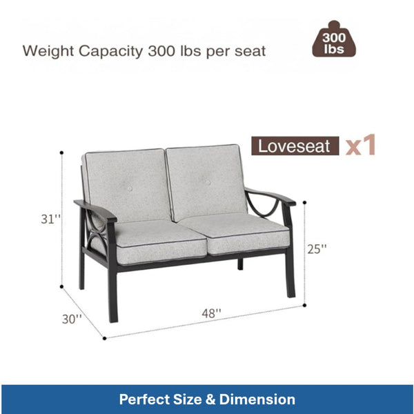 English Elm 8-piece Outdoor Conversation Set 9 Seat Steel Patio Sofa with Thick Cushions Tables Grey+Black B082S00130