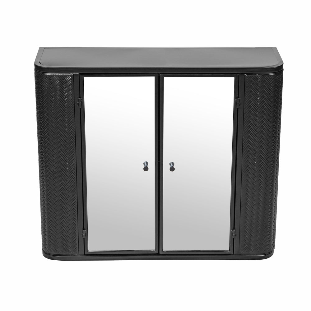 English Elm Black Wall-Mounted Bathroom Cabinet with Mirror, 2 Doors, Open Shelf & Steel Frame for Vanity Spaces W3122P272846