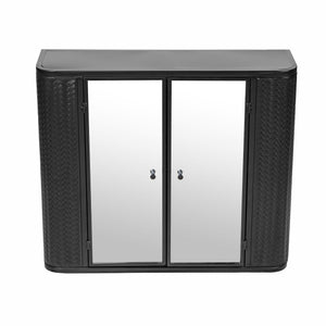 English Elm Black Wall-Mounted Bathroom Cabinet with Mirror, 2 Doors, Open Shelf & Steel Frame for Vanity Spaces W3122P272846