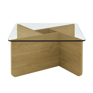English Elm 31.5 Modern Square Glass Coffee Table with Tempered Top, Mid-Century Style Wooden Base, Durable 330lb Load Capacity Natural Wood W2972P277851