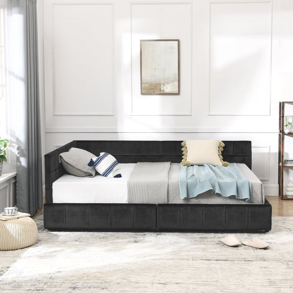 English Elm Full Size Upholstered Tufted Bed Frame - Stylish Velvet Sofa Bed With Armrests & Backrest Comfort W487S00309