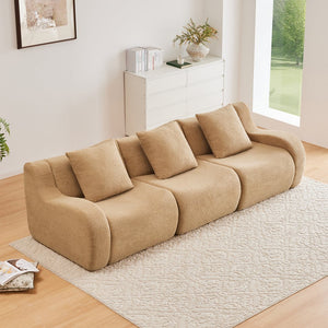 English Elm Boneless Sofa: Plush 3-Seat Camel Teddy Fabric With Non-Slip Base, Stylish Curved Armrests & Comfort W714S01431