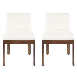 English Elm Acacia Wood Outdoor Dining Chairs Set of 2 Sculpted Patio Seating with Cushions Brown,Cream N768P373124B