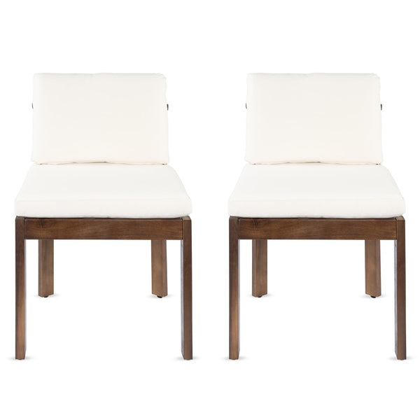 English Elm Acacia Wood Outdoor Dining Chairs Set of 2 Sculpted Patio Seating with Cushions Brown,Cream N768P373124B