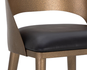 Sunpan Dezirae Barstool - Stylish Curved Back Design with Genuine Leather Seat and Unique Craftsmanship Antique Brass / Charcoal Black Leather
