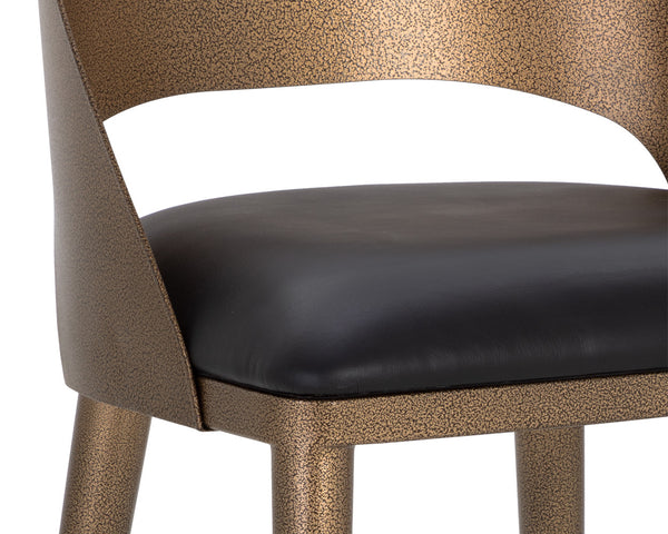 Sunpan Dezirae Barstool - Stylish Curved Back Design with Genuine Leather Seat and Unique Craftsmanship Antique Brass / Charcoal Black Leather