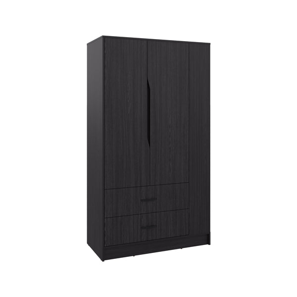 English Elm Armoire with Built-In Mirror and Ample Storage — 4 Doors, 2 Drawers, 4 Shelves, Eco-Friendly Finish Black 75.98 L x 24.02 W x 4.72 H B097S00218