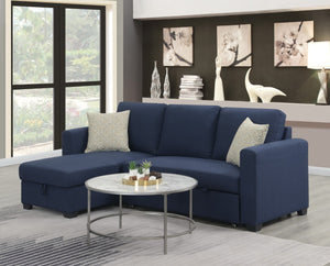 English Elm Navy Fabric Sleeper Sectional with Lift Top Storage Chaise for Compact Living Rooms B361S00027