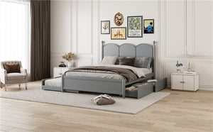 English Elm Queen Size Platform Bed With Trundle & 2 Large Drawers - Elegant Gray Storage Solution For Bedrooms N820S00025E-GIGA