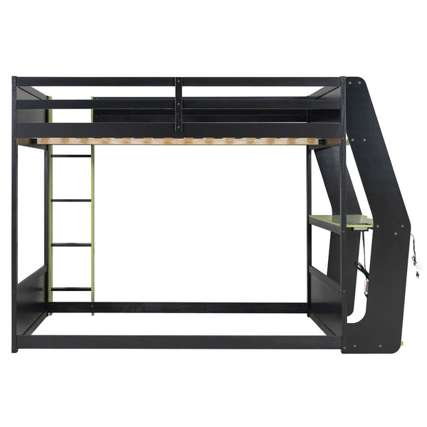 English Elm Full-size Gaming Loft Bed with Integrated Rgb Desk Usb Ports and Esports Frame Green LT000239AAG