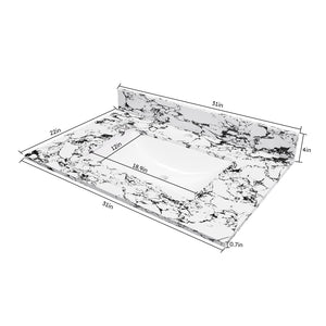 English Elm 31"X22" Bathroom Vanity Top With Undermount Ceramic Sink, Backsplash & Durable Panda White Finish W509P362103