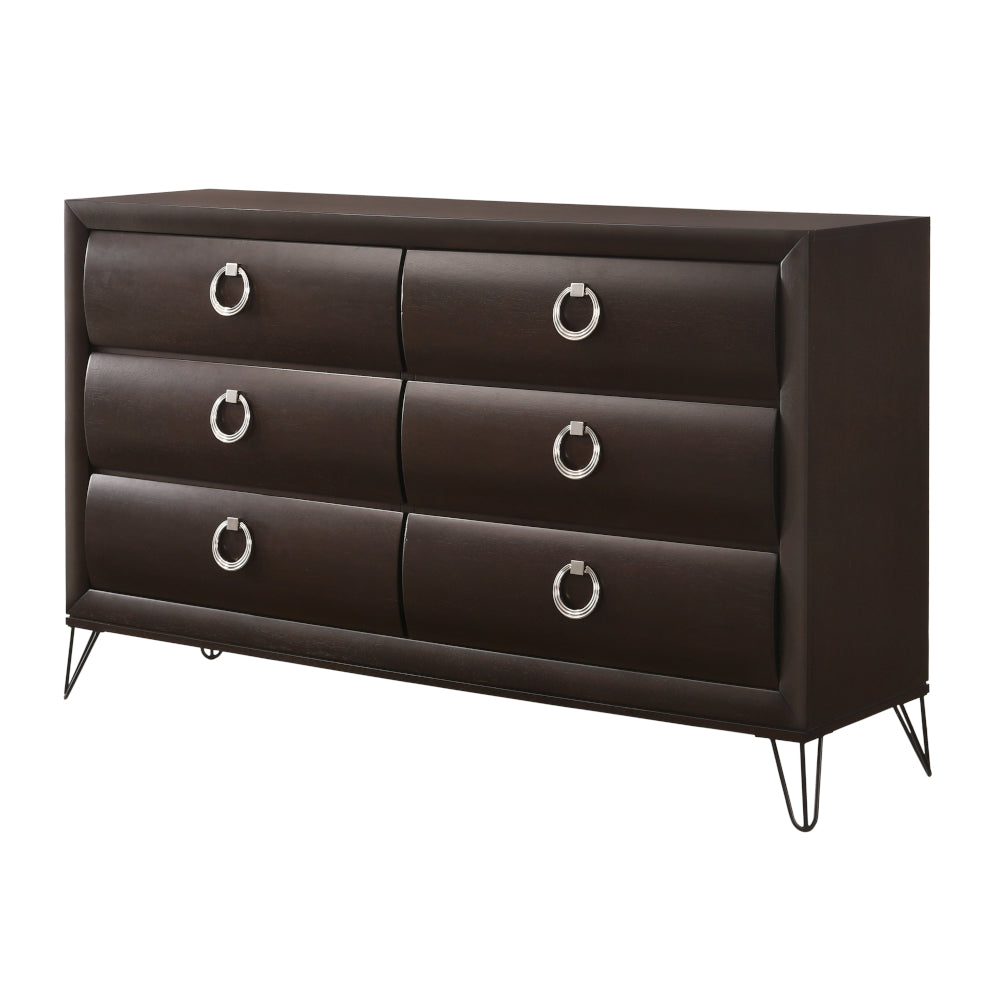 English Elm Tablita Dark Merlot Finish Dresser with 6 Drawers, Dovetail Construction, Felt Lined Top, Modern V Legs B2726P255731