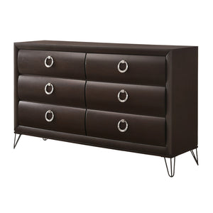 English Elm Tablita Dark Merlot Finish Dresser with 6 Drawers, Dovetail Construction, Felt Lined Top, Modern V Legs B2726P255731