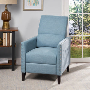 English Elm Christopher Knight Home® - PUSH Light Blue Fabric Push-Back Recliner with Nailhead Accents, Birch Wood Legs, Comfortable Relaxing Seat 65532.00LBLU