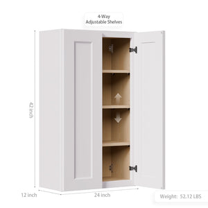 English Elm White Shaker Solid Wood Wall Cabinet Soft Close Double Door Adjustable Kitchen Storage W5662P465992
