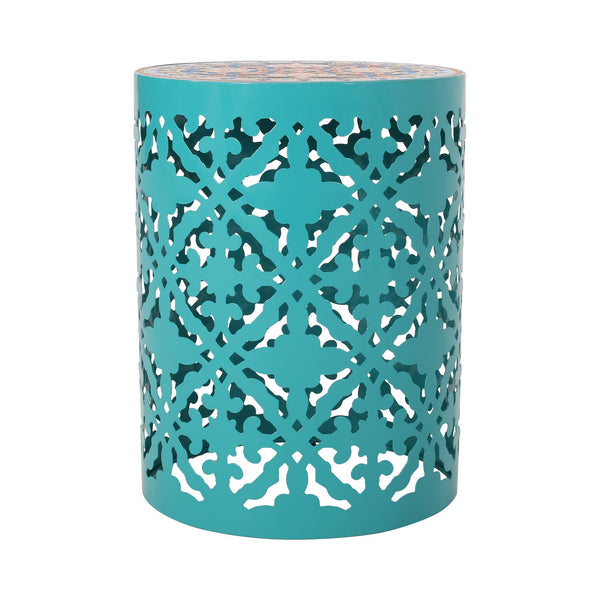 English Elm Christopher Knight Home® - CASTANA Side Table with Lace Cut Metal Frame and Tile Mosaic Top – Durable Powder-Coated Outdoor Accent Teal 70509.00T
