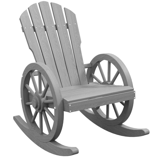 English Elm Outsunny Adirondack Wooden Rocking Chair With Wagon Wheel Armrests - Perfect For Outdoor Relaxation! W2225P217105-GIGA