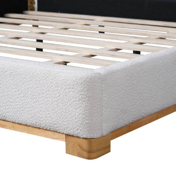 English Elm California King Boucle Upholstered Bed Curved Sculptural Headboard Rubberwood Base N757C399195W