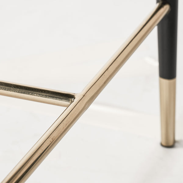 Sunpan Asher Modern Barrel Back Barstool with Stylish Black Steel Legs and Elegant Gold Foot Caps Sparrow Grey / Napa Black